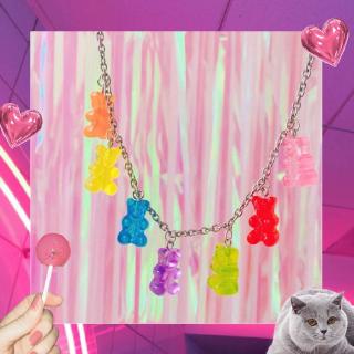 Necklace Fashion Personality Hyuna Style Rainbow Candy Color Bear (1)