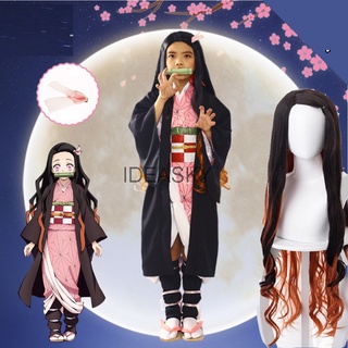 Anime Demon Slayer Kimetsu no Yaiba Tanjirou Kamado Nezuko Zenitsu Shinobu Adult women gril child Kid Kimono Cosplay Costume wig