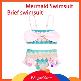 Summer Toddler Infant Baby Kids Girls Two-piece Mermaids Printed Ruffles Bikini Swimwear Swimsuit Ba