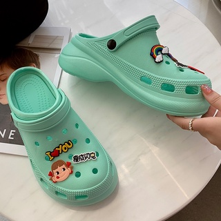 2021Increased WindinsClosed Toe Fairy Sandals Wedge Women's Thick Bottom Autumn Beach Hole Shoes New (9)