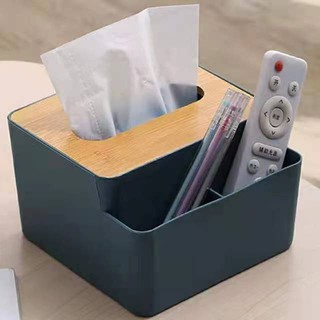 Tissue Storage Box with Compartment Remote Control Holder Desk Organizer