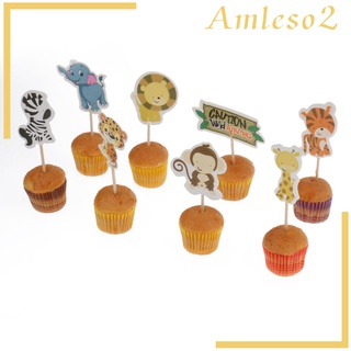 [AMLESO2] 24pcs Jungle Animal Cupcake Toppers Picks Baby Shower Party Birthday Favors