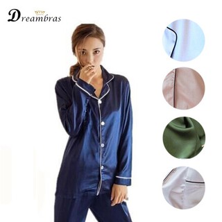 Dreambras Korean Sleepwear Collar Long Sleeve Silk Nightwear