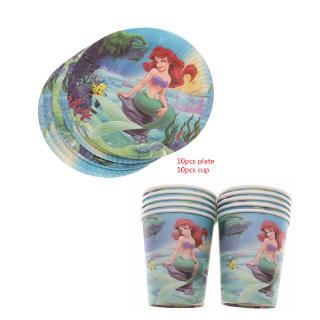 20pcs NEW Party Supplies Mermaid Princess Plate Cup Birthday Party Supplies