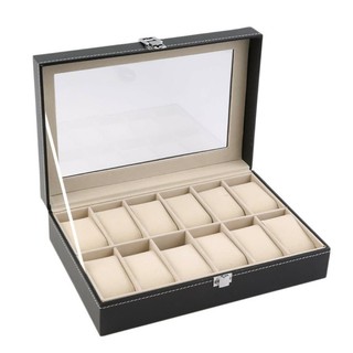 dinnerware♤❒▨12 Slots Grids Watch Storage Organizer Case PVC Leather Jewelry Display Box