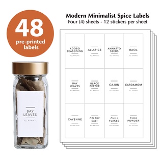 AYOUSIN 48 Modern Minimalist Pre-printed Spice Label Sticker Set, Waterproof Vinyl Sticker,Spice Jar
