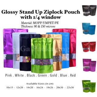 100pcs Glossy Stand Up Ziplock Pouch with 1/4 window