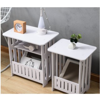 STAR_MARKET_Square Table Simple White Durable Mini House Shaped Storage Tea Table Bedside Table