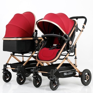 Twin baby strollers can sit lie detachable lightweight folding second child double size treasure trolley with car seat