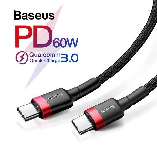 BASEUS Kabel USB TYPE-C 60W Bahan type-c to type-c Nilon untuk Huawei PD2.0 USB cable (20V 3A)2M/1M for Macbook air