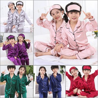 【READY STOCK】sleepwear for Children pajamas autumn imitation silk long sleeve cardigan home pajama (1)