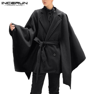 INCERUN Men Casual Bat Sleeve Cape Black Loose Lapel Coat