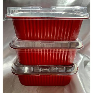 5pcs/10pcs Thick Red Aluminum Foil Pan with Clear Plastic Lid