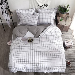 ❐Home Textile Black Lattice Duvet Cover Pillowcase Bed Sheet Simple Boy Girls Bedding Sets Single Tw