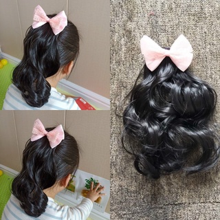 Little girl ponytail girl curly ponytail wig straight ponytail wig baby wig with hair accessories