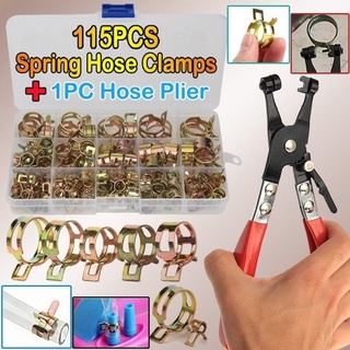 115PCS Zinc Plated 6-22mm Spring Hose Clamps + 1PC Straight Throat Tube Clamp Band Clamp Metal Faste