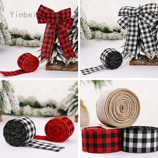 Yinbeiguoji New product Christmas decorations Red and black lattice ribbon 2 meters roll Christmas decoration ribbon satin ribbon