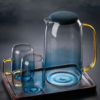 1500ML High Borosilicate Glass Jug Kettle Water Pitcher, Transparent Glass Kettle Teapot Coffee Juice Jug with [cold water bottle] thickened glass explosion-proof net red large capacity high temperature resistant Nordic cold water bottle set household