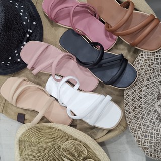 (LISBON - Thick Strap) Marikina-Made Flats Two-Tone Z-Strap Flat Sandals