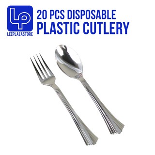 20-pcs 7inches Disposable Plastic Cutlery - Silver