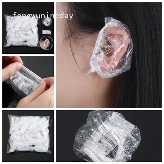 Fengwu 100pcs/Lot Disposable Waterproof Earmuffs Transparent Ear Cover Shields Bathing Shower Cap Hair Dye Styling Tool