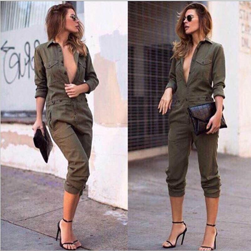 Sexy Women New Fashion Slim Bodycon Jumpsuit Long Sleeve Solid Color Casual Bodysuit Tbnj