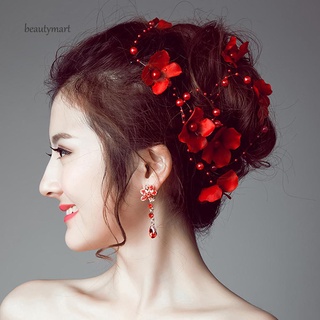【spot goods】 ✁☊BEA♏Women Fashion Flowers Faux Pearl Beads Hairwear Headpiece Bridal Hair Accessory