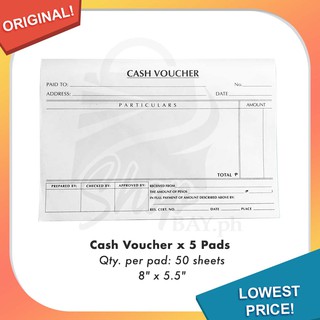 Cash Voucher x 5 Pads - 8" width x 5.5" length