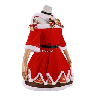 2021♙◘☌ROLECOS Game Genshin Impact Barbara Cosplay Costume Barbara Christmas Dress Women Red Costume