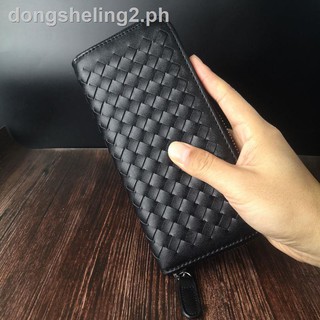 Hand-woven Long Wallet Black Clutch Soft Leather Personalized Wallet Mobile Phone Bag Unisex Social Boy