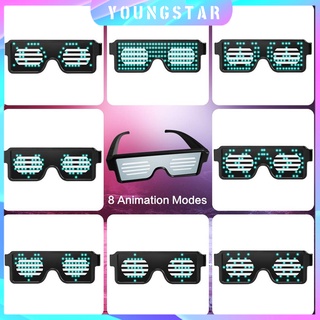 YS-LED Glasses USB Rechargeable Light Up Glow Sunglasses With 8 Animation Modes For Halloween Christmas Parties