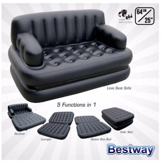 leileishopBestway-75054 5 in 1 Inflatable Sofa Air Bed Couch (Black) (1)