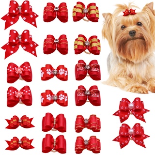 10pcs/lot Hand-made Small Dog Hair Bows Rubber Band Cat Hair Clips Boutique Valentine's day Pet Dog