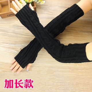 Half-finger gloves♈Extended thick warm arm sleeve knitted wool twist half-finger gloves sleeves fing