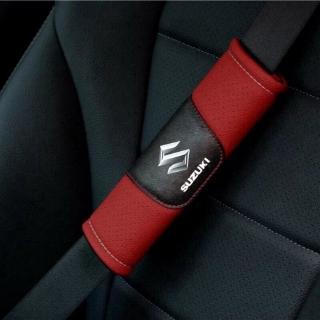 2Pcs Red Leather Auto Car Seat Belt Covers Shoulder Pads Cushion For Suzuki XL7 S-presso Dzire 2021 Swift Ciaz Celerio Ertiga (HQ16)