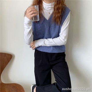✿✿FE✿✿Women s vest vest jacket Korean version 2021 spring and autumn new style V-neck sweater loose knit sweater women s outer wear trend