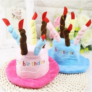 【Ready Stock】⊕☂Caps For Dogs Pet Cat Dog Birthday Caps Hat with Cake Candle