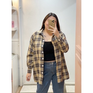 Coleen Oversized Plaid Flannel Long Sleeves Polo by Shapes and Curves