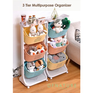 OFNATURE 3 Tier Toy Storage Unit Rolling Cart Organizer with Caster Wheels