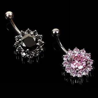 Fancy Women's Crystal Rhinestone Flower Navel Belly Button Ring Bar Body Piercing Pin (6)