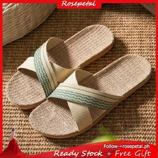 COD Women Summer Slippers Home Couple Indoor Slippers Linen Cross Daily Slippers rose!