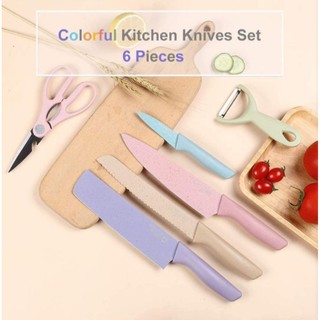 Quality 6pcs Set Corrugated Kitchen knife ceramic coated knife