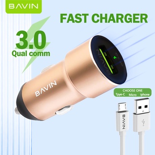 BAVIN PC379 QC3.0 Universal Quick Charger Zinc Alloy Car Charger for Micro / Type-C / iOS