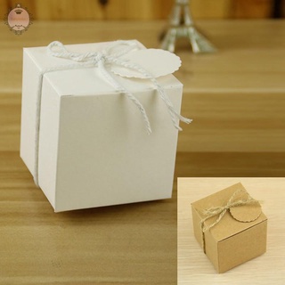】 50PCS Kraft Paper Square Candy Boxes Wedding Party Gift Favor String Tags Box