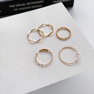 【Give tattoo Stickers】5Pcs The actual picture of Korean gold wavy adjustable rings 1050