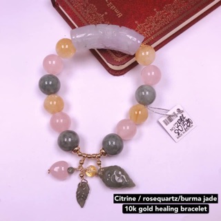 Citrine/Rosequartz/Burma Jade 10k Gold Healing Bracelet