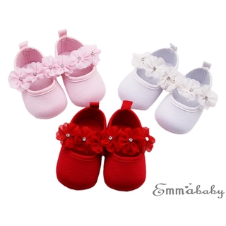 EMM-Baby Baptism Shoes and Headband Set, Soft Sole Floral Mary Jane Flats and Hairband 2 Piece Set for Infant Girls