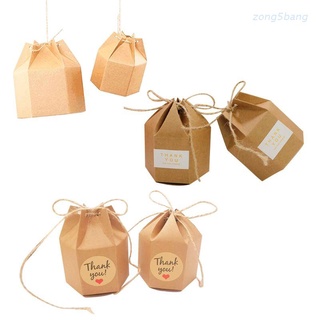 zong 50pcs/pack Kraft Paper Candy Present Boxes Creative Hexagon Sweet Packing Boxes with Hemp Rope Wedding Party Candy Packaging Box