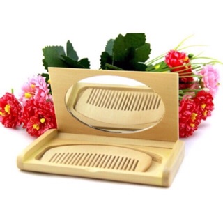 Compact Set Wooden Comb and Mirror Set Wooden Box Paddle Box Personalized