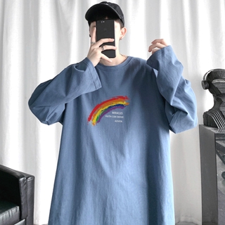 【M-5XL】New Rainbow Long Sleeve Top Loose Shirt for Men Trend Casual Sweatshirt Unisex Tops Mens Clothing Korea Tshirts